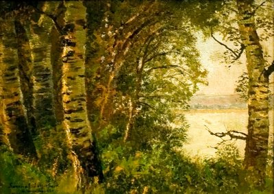 Lakeside View with Trees by Laszlo Mednyanszky